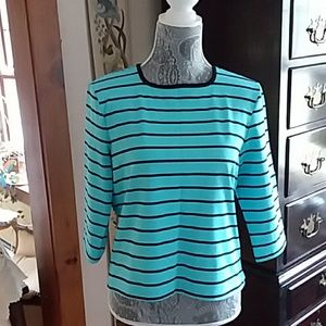 Turquoise stretch top with black stripes